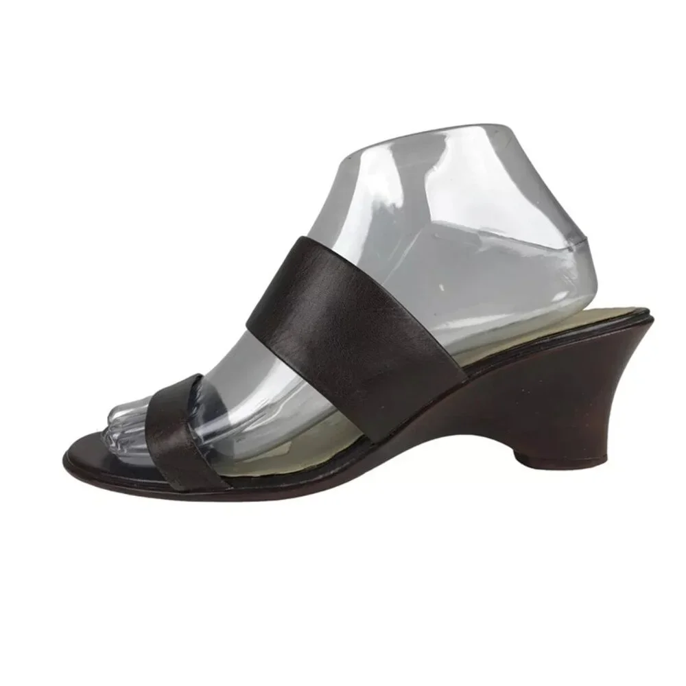 Liz Claiborne Tricia Womens Brown Slip On Leather Wedge Slide Sandal Size‎ 8M